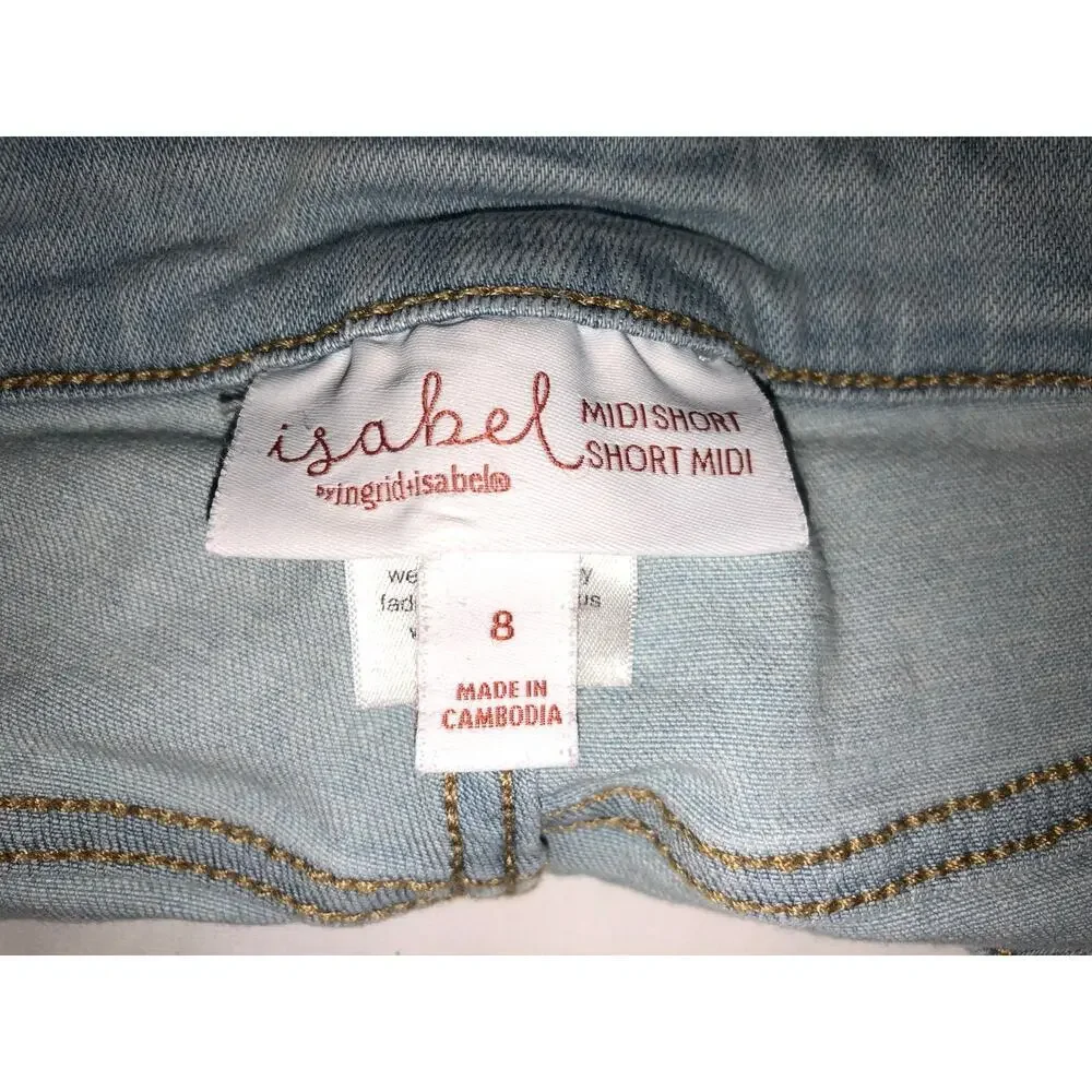 Maternity Jean Shorts Isabel Midi Size 8 Distressed Light Wash Blue Stretch 4